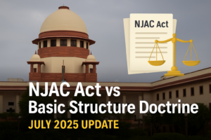 Supreme Court building with NJAC Act documents and Constitution book